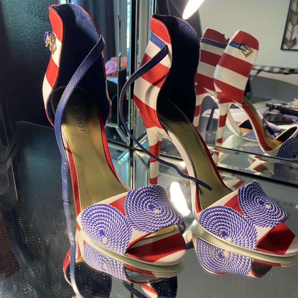 Patriotic Nautical Red White & Blue heels for your summer holiday Soirées